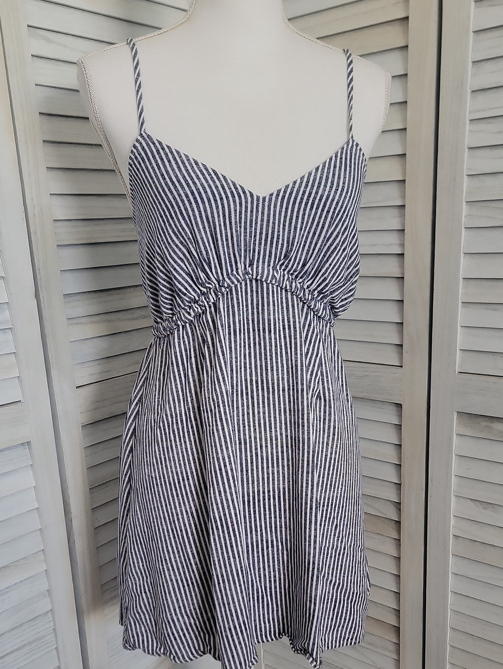 Speechless Navy & White Striped Spaghetti Adjustable Strap Dress